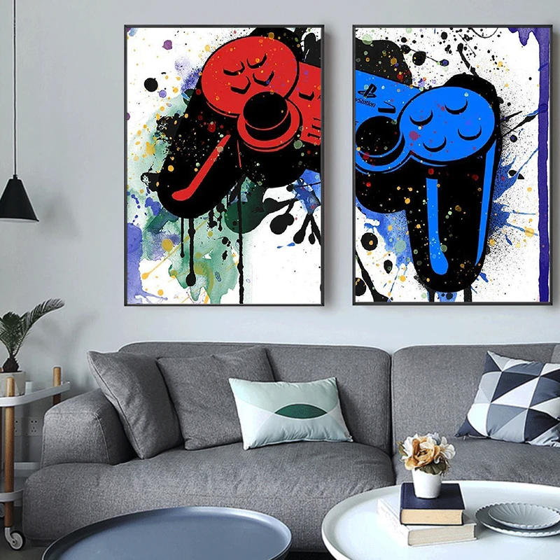 gamepad-videogame-controllers-canvas-painting-graffiti-game-poster