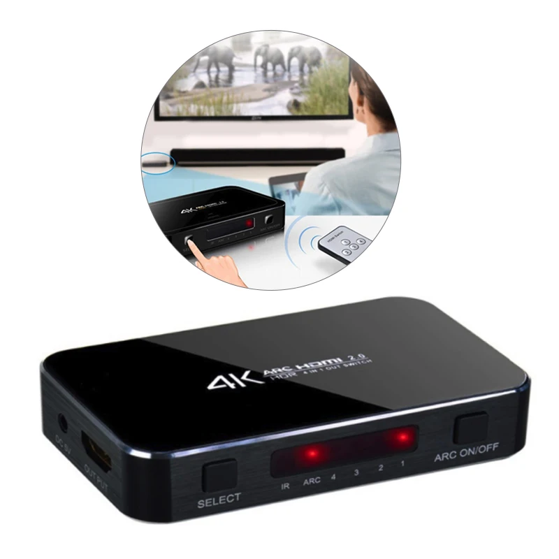 HDMI переключатель US Plug 2,0 4K 60HZ HDR HDMI Сплиттер 4 в 1 выход HDMI коммутатор Аудио экстрактор ARC/IR управление для PS3 PS4 HDTV