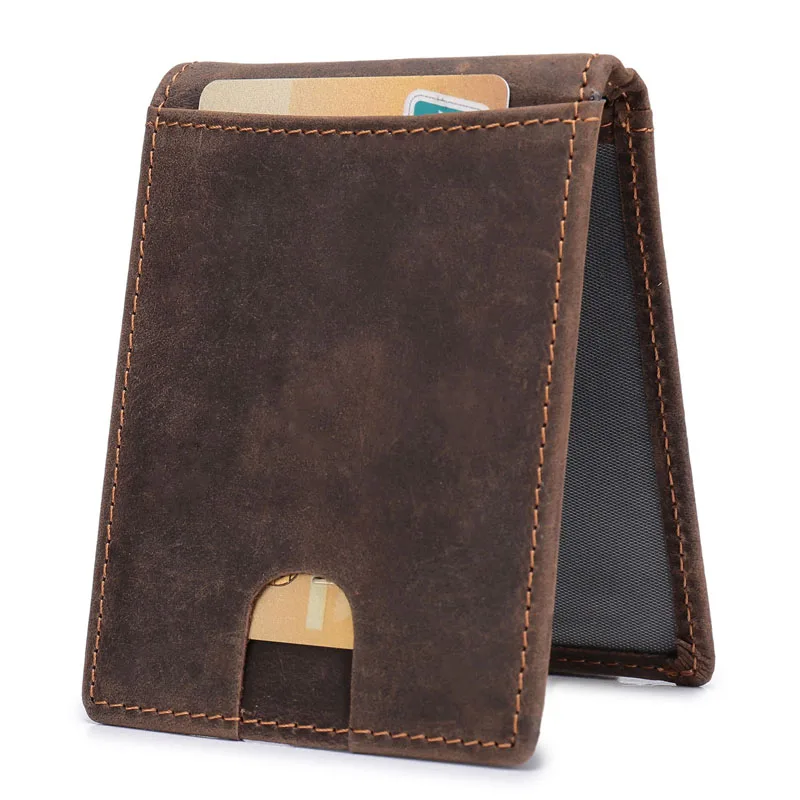 Мужской тонкий кошелек с блокировкой RFID, Тонкий минималистичный кошелек с передним карманом, мужской кошелек из натуральной кожи с зажимом для кредитных карт, для мужчин R9007