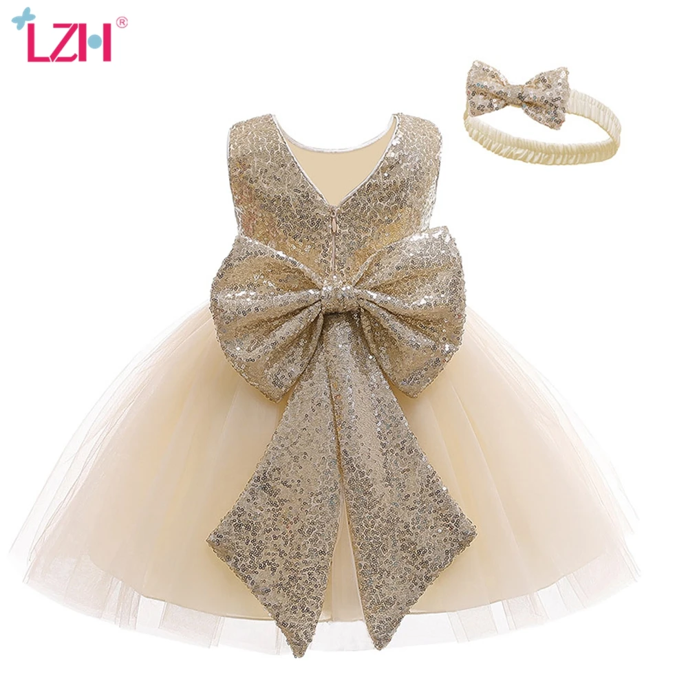 Платье на 1-й день рождения для девочек летнее платье принцессы с блестками