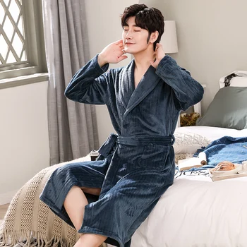 

Men Winter Pajamas Bathrobe Long Sleeve Home Clothes Sleepwear Warm Plush Lounge Youth Boy Homewear Flannel Mens Robes 50-85kg