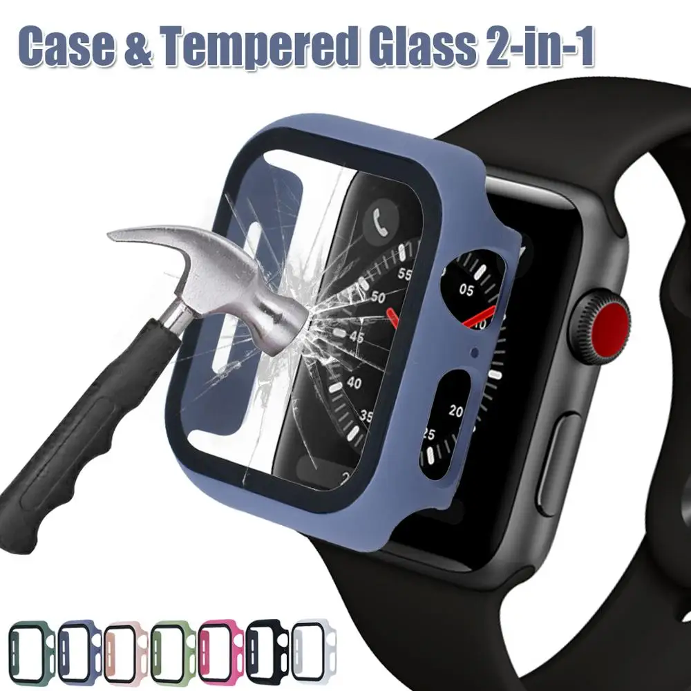 360 Full cover for Apple Watch series 5 4 3 2 1 matte Plastic bumper hard frame case with glass film iWatch screen protector | Мобильные