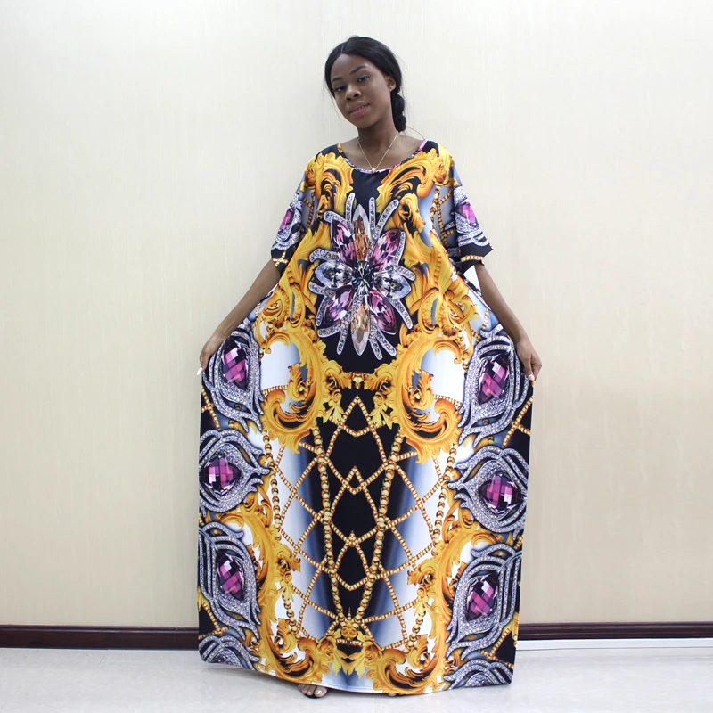 Женское платье в африканском стиле Dashiki вечернее с золотыми цепочками и узором из