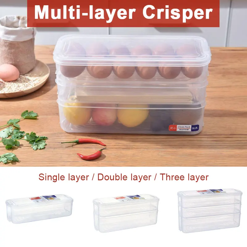 PP Crisper Multi-Layer Practical Refrigerator Boxes Grain Fresh Keeping Multipurpose Preservation Box Egg Home Save Space Food