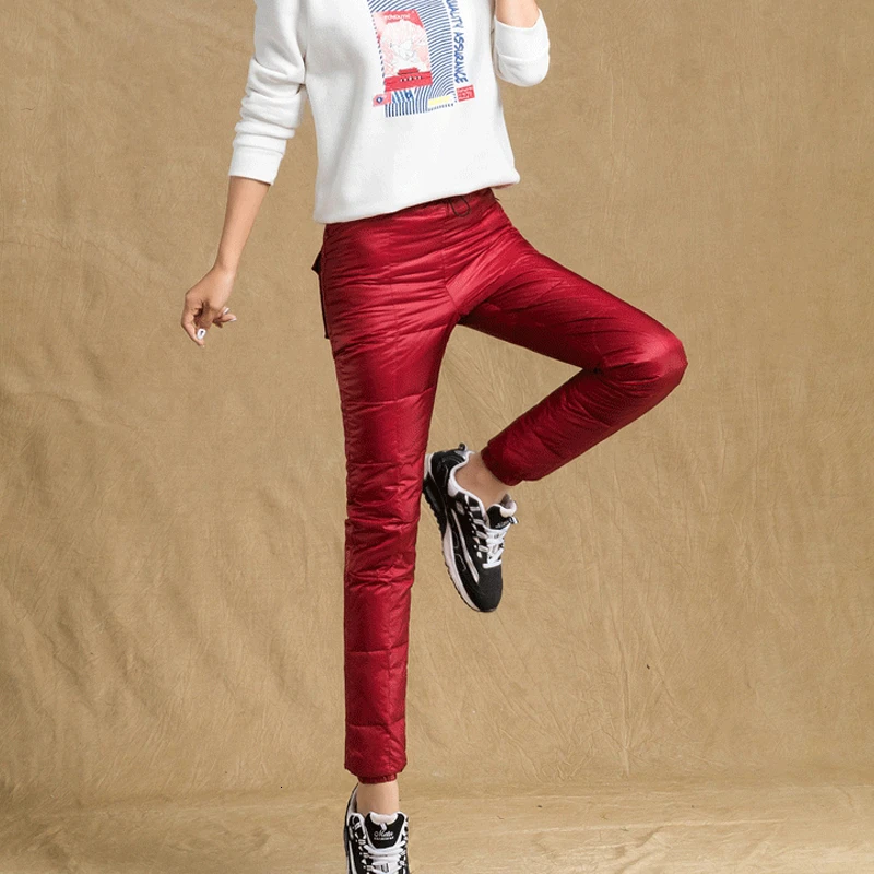 red Winter Women Pants Outdoors Down Pants High Waist Thickening Warm Pants For Women Trousers Female - Цвет: red