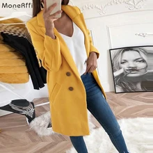 MoneRiff, новинка, Женское шерстяное пальто, длинный рукав, отложной воротник, теплое, Осень-зима, шерсть, женские куртки, Casaco Feminino XXXL