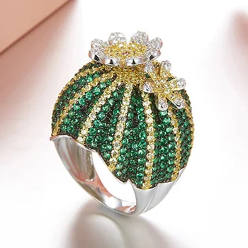 

Zlxgirl jewelry Dubai Brand Ring Prickly Pear Design Green Flowers 900 Shiny Zircon For African Women's Unique Luxury rings