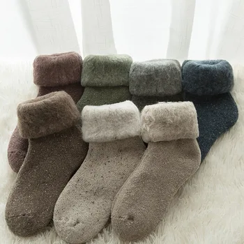 

NEW Thicken Winter Warm Wool Socks Women Japanese Style Solid Color Towel Christmas Socks for Ladies 102402