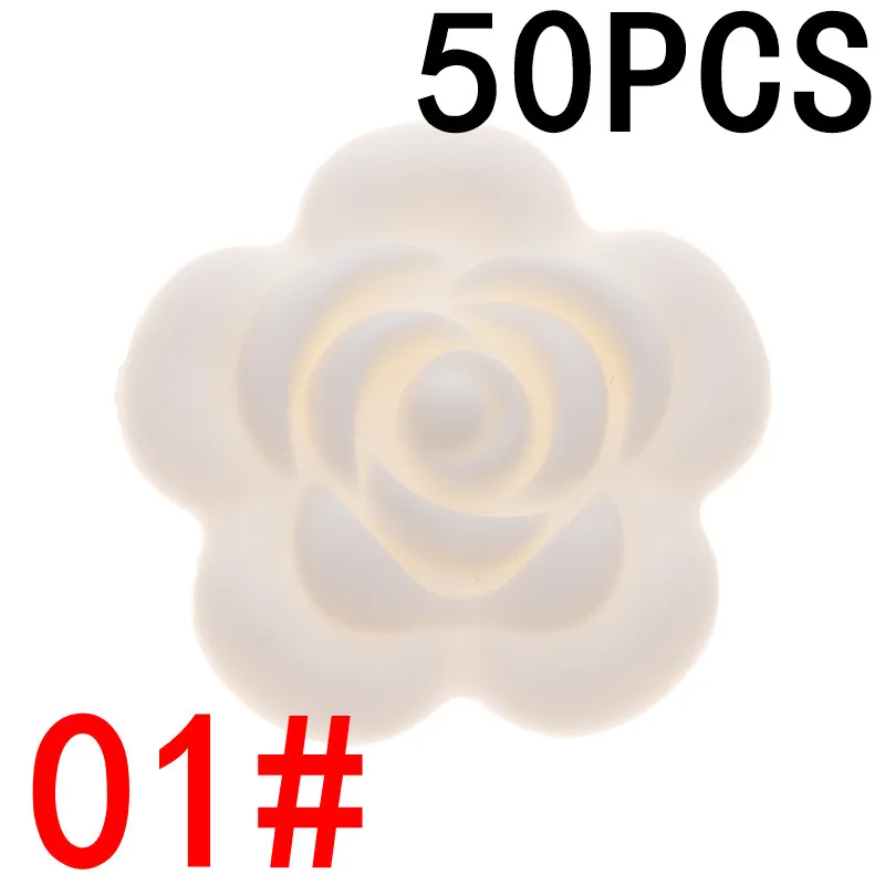 01white ATOB 50 шт. силиконовая Роза бусина укуса детская силиконовая Подвеска для прорезывания зубов силиконовый Прорезыватель для зубов из бусин Diy детские товары игрушки для детей - Цвет: 01white