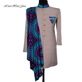 

African Men Coat Long Print Men Clothes Suit Jacket Dashiki Tops Coat Patchwork Blazer Wedding Dress Suit Casual Shirt WYN1055