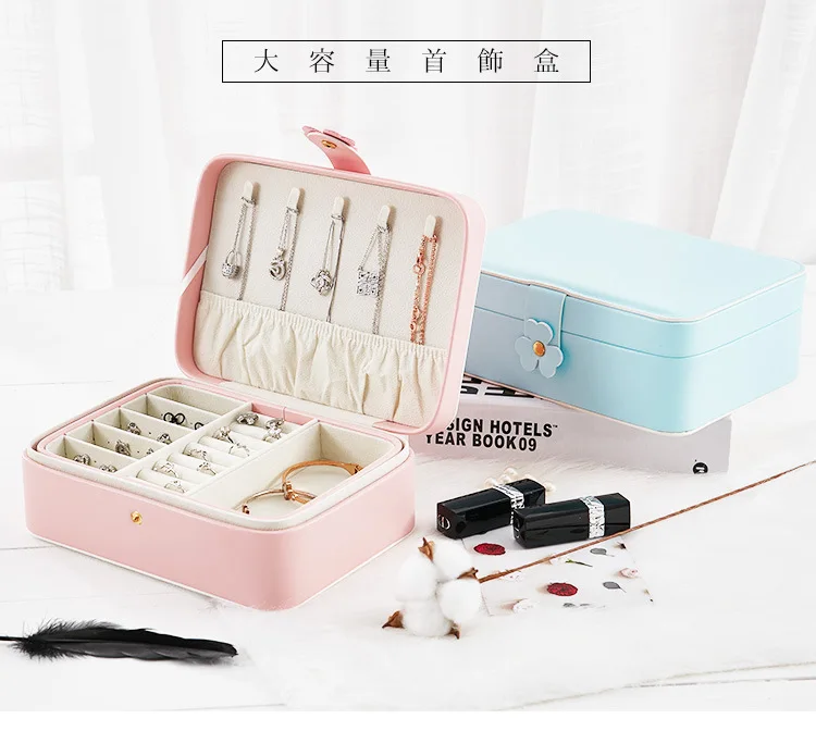 

2019PU Double Layer Jewlery Box Simple Glorious Jewelry Box Earrings Ring Creative Large-Volume Jewlery Box