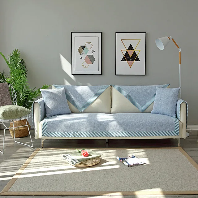 Льняное Хлопковое полотенце на диван Покрывало стеганое покрывало для дивана гостиная элегантный чехол для дивана и кресла Секционный многоразмерный диван - Цвет: Blue
