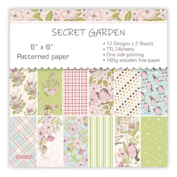 

24 sheet 6"X6"Lovely Secret Garden flower patterned paper Scrapbooking paper pack handmade craft paper craft Background pad