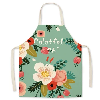 

Cotton Linen Apron Green Plant Printed Kitchen Women Baking Waist Bib Home Cooking Brief Sleeveless Pinafore ,