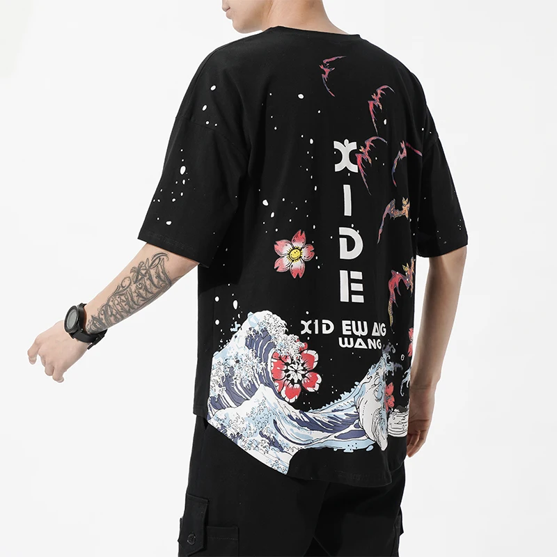 IiDossan Японская уличная Футболка Harajuku Мужская хлопковая футболка с цветочным
