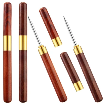 

4 Pieces 6.1 Inch Stainless Steel Ice Pick Wooden Handle Ice Pick with Cover for Kitchen, Bars, Camping and Restaurant