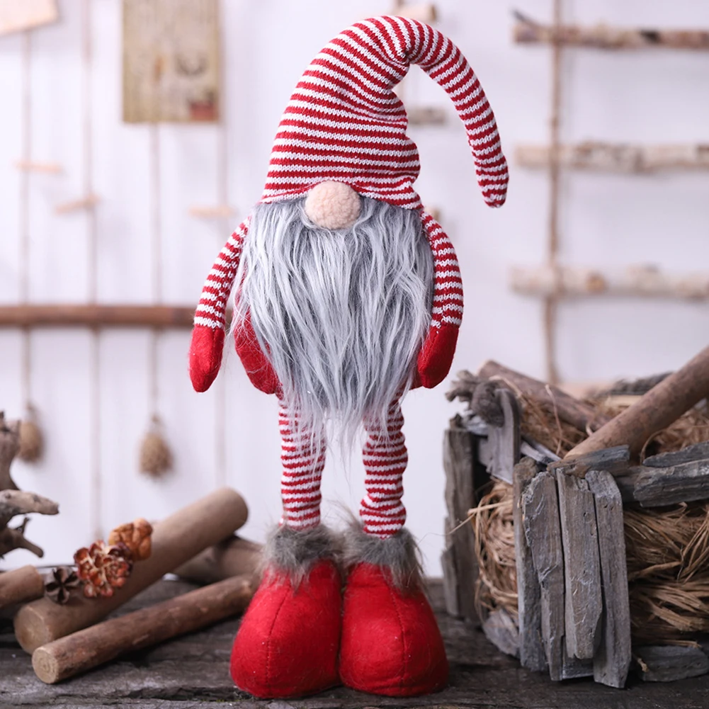 

Home Standing Plush Christmas Doll Decoration Figurines Table Holiday Swedish Gnome Kids Toys Elf Faceless Striped