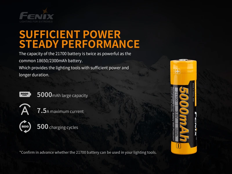 5000mAh Большая емкость Fenix ARB-L21-5000 21700 литий-ионная аккумуляторная батарея с множественной защитой