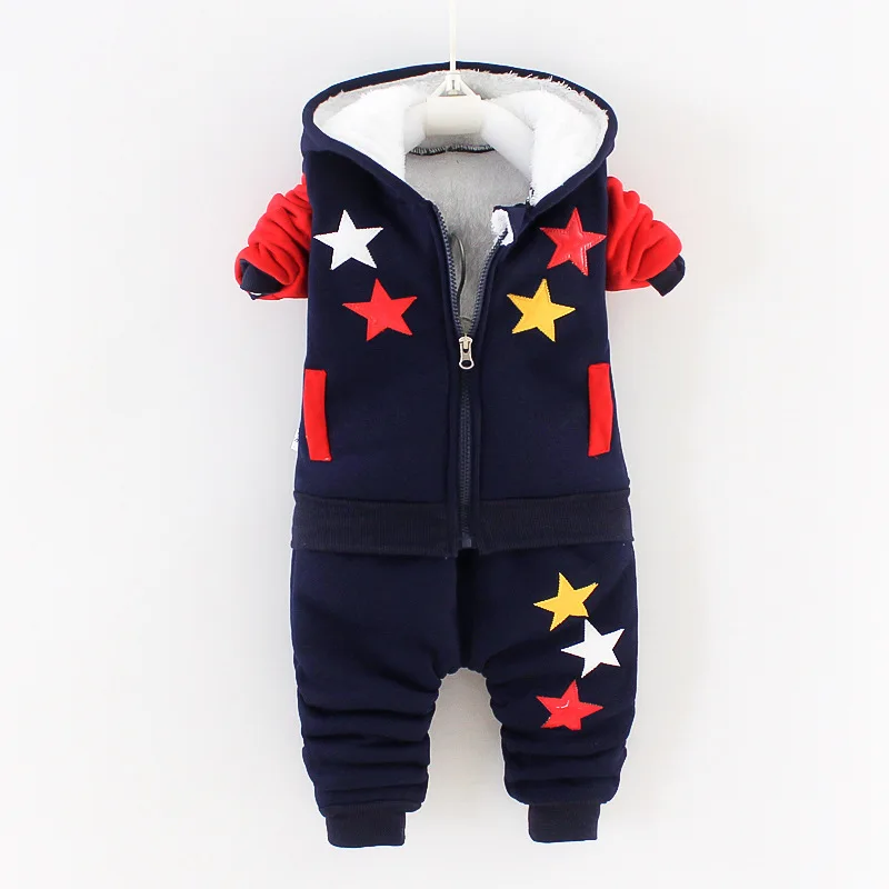 Winter Baby Boys Girls Clothing Set Cartoon Toddler Warm Hooded Coats Pants Suit Kids Thick Tracksuit Clothes Set