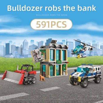 

NEW City Police Bulldozer Break-in Bank Building Blocks Set 591PCS Bricks Toys City series Gift toys for Children