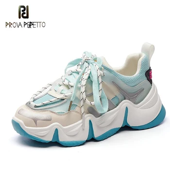 

Autumn Thick-soled Mixed Color Sports Shoes Green Casual Shallow Breathable Mesh Platform Sneakers Women Zapatillas Mujer