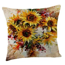 Funda de almohada de girasol Vintage, funda de almohada decorativa de lino de algodón con cremallera, fundas de cojín para sofá cama, estilo sofá-003