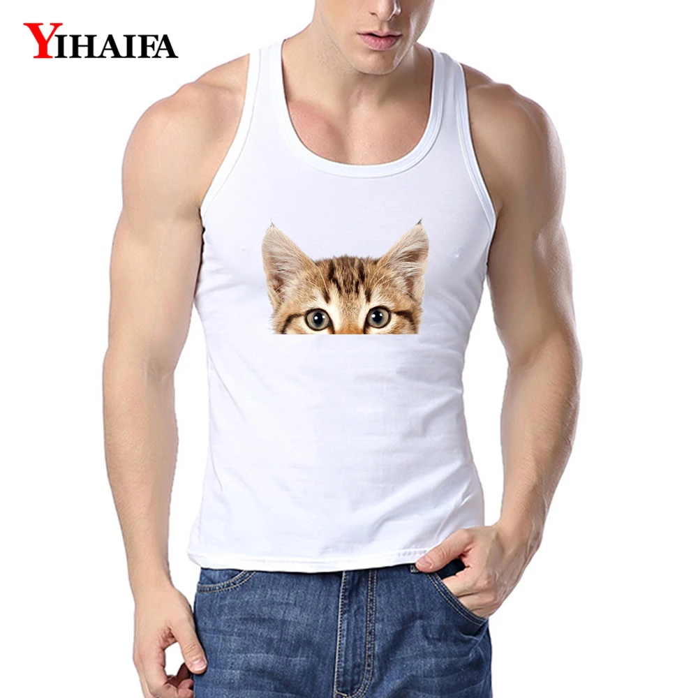 

YIHAIFA New Mens Gym Clothing Tank Top Harajuku Cat Printed Bodybuilding Singlet Fitness Men Vest Sports Undershirt