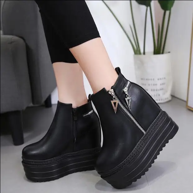 

12cm wedge with ultra high heel boots thick bottom Martin boots muffin with internal side zipper women's boots