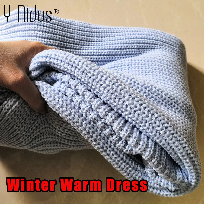 Women Winter Sweater Dresses Sexy Off-Shoulder Deep O-Neck Long Sleeve Pullover Dress Loose Soft White Knit Dress robe vestidos