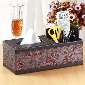 

Multifunction Tissue Box，PU Leather Multi-Function Tissue Box Cover Desktop Remote Control Holder Storage Box