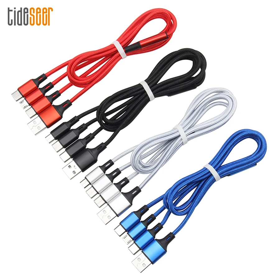 US $1.472.46 12M Nylon Multi 3 In 1 Fast Charging Cable 8Pin Type C Micro USB Charger Cord Wire For IPhone 11 XR For Samsung Android Phones