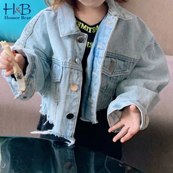 

Humor Bear Outerwear Spring Children Clothing Girls Autumn Windbreaker Girls Denim Short Jacket New