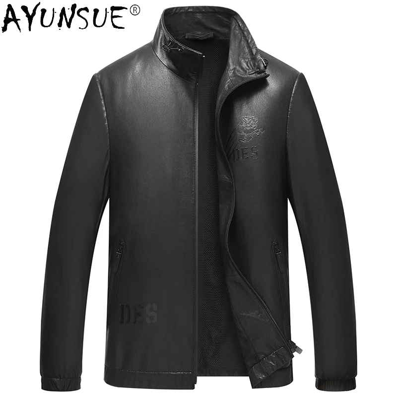 

AYUNSUE Autumn 100% Genuine Leather Jackets Male Fashion Black Stand-up Collar Sheepskin Jackets casaco masculino Inverno Gm379