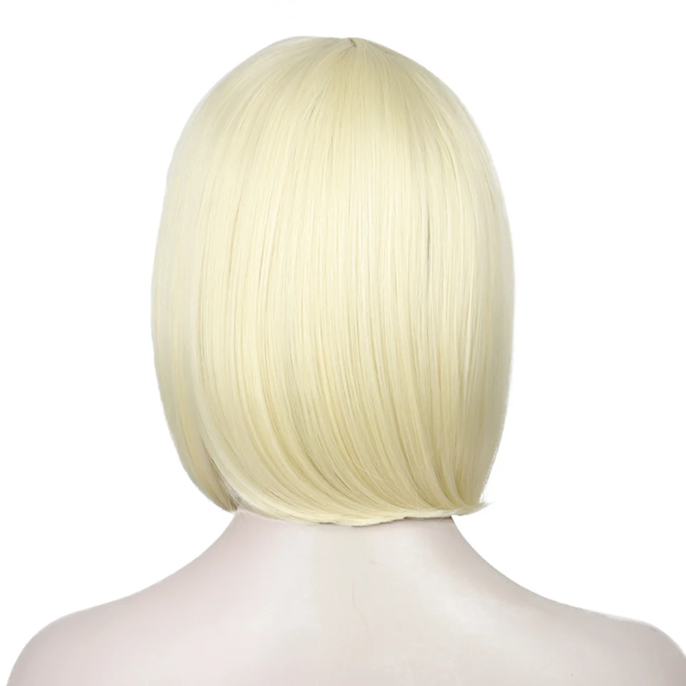 Парики из искусственных волос Короткие парики из натуральных волос Блонд прямые с плоской челкой для косплея вечерние парики из натуральных волос для женщин