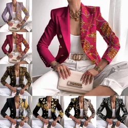 Moda feminina double breasted manga longa fino blazer outono lã casaco mistura outerwear jaquetas de costura de impressão corrente jaquetas