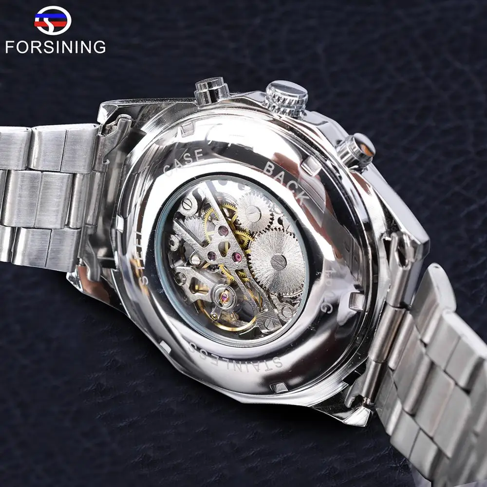Silver Stainless Steel Waterproof Military Sport Casual Mechanical Wrist Watch Mens Watch Luxury Clock