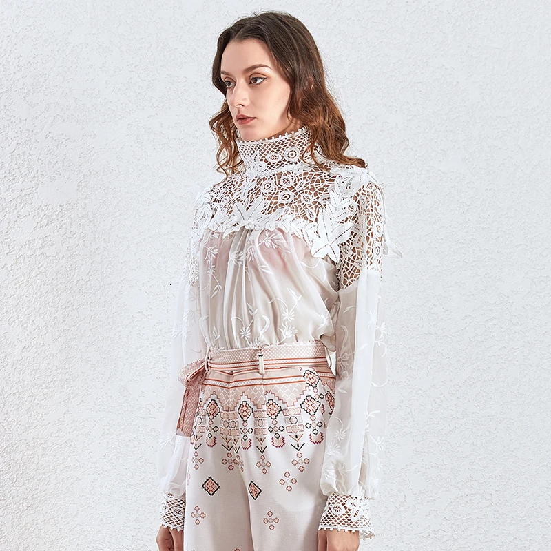 TWOTWINSTYLE Лоскутные женские рубашки со стоячим воротником и длинным рукавом, модные женские рубашки осень, Новинка