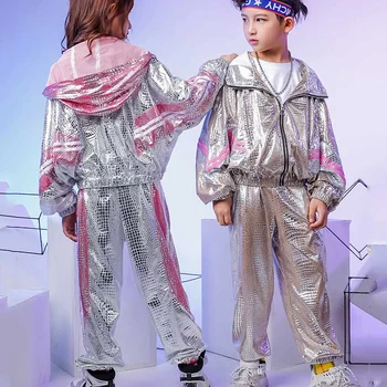 

Children'S Jazz Dance Set Boys Hip-Hop Street Dance Girls Sequins Costumes Suit Boys Stage Performance Clothing Tide DWY2273
