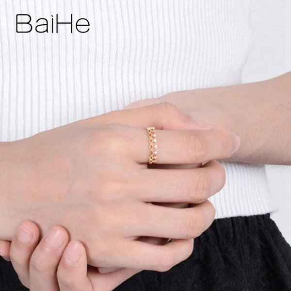 BAIHE Solid 14K розовое золото 0.09CT Сертифицированный H/SI круглый натуральные бриллианты свадебные женские модные ювелирные изделия Подарочное кольцо