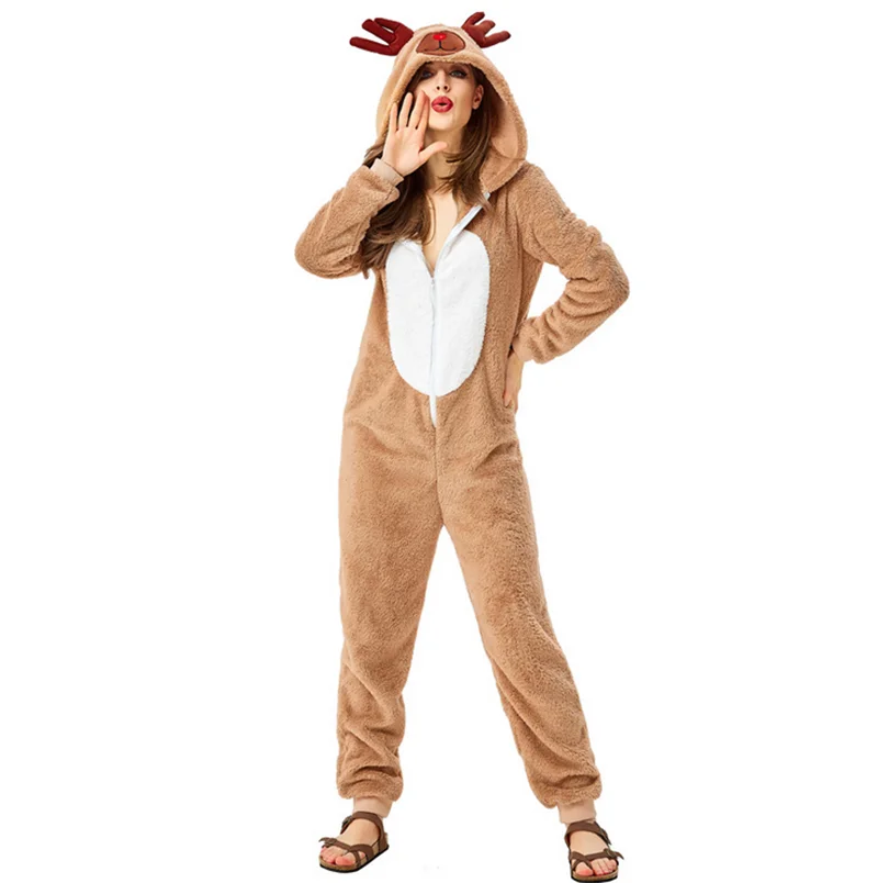 Kids Adult Christmas Reindeer Moose Jumpsuit Costumes Cosplay Animal Elk Ball Party Fancy Dress Parent- Child Reindeer Costume