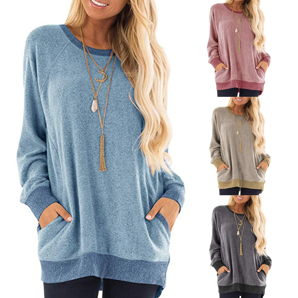 

Oversized Crewneck Sweatshirts Women Plain Pullover Hoodies Poleron Mujer 2019 Tunic Long Sleeve Raglan Hoodie Pocket Patchwork