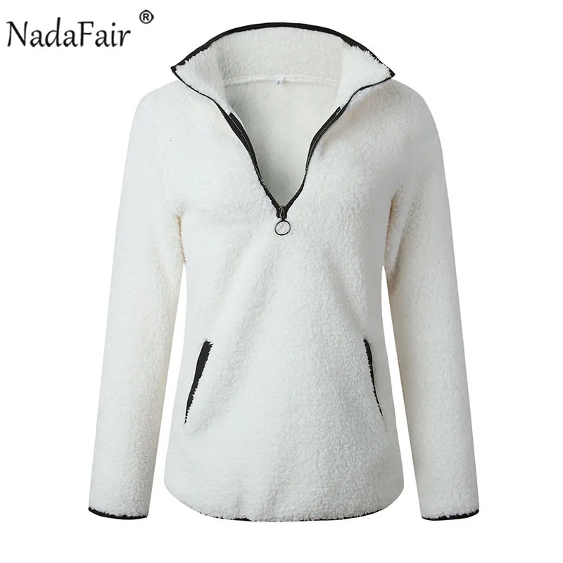  Nadafair Hoody Ladies Sweatshirt 2019 Winter Gray White Fleece Fluffy Oversized Hoodie Women Casual