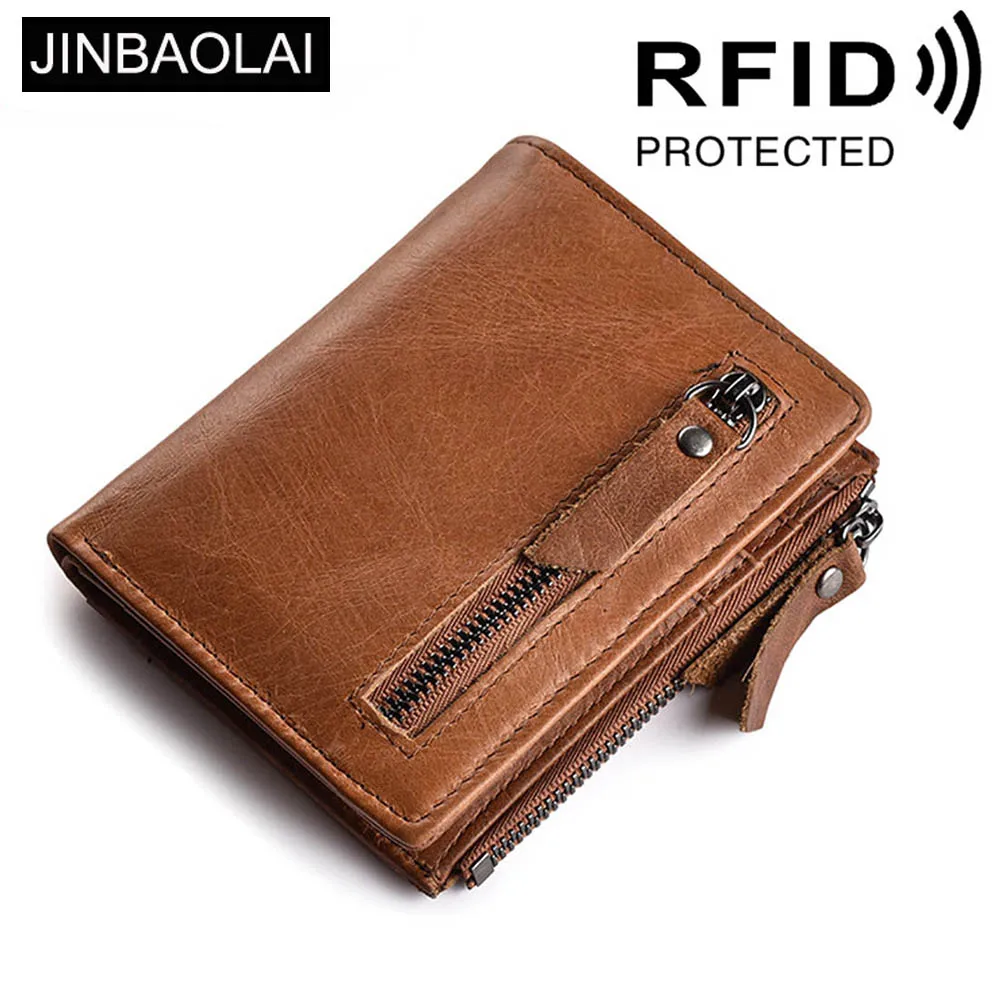 Genuine Cow Leather Men Wallets Hasp Zipper Short Card Holder Male Purse Fashion Brand High Quality Simple Men Purse