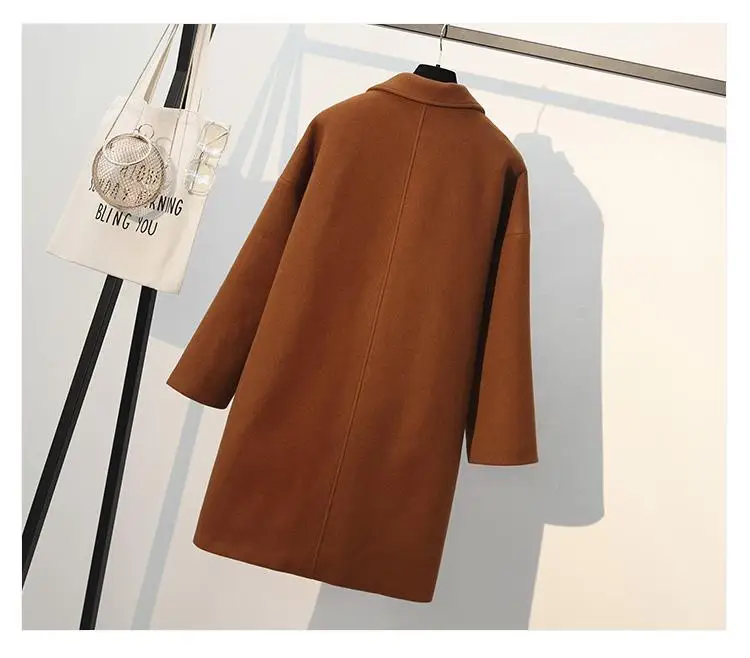 XL-4XL, зимнее женское Шерстяное Пальто большого размера, повседневное двубортное тонкое длинное пальто, женское плотное пальто большого размера, шерстяная верхняя одежда