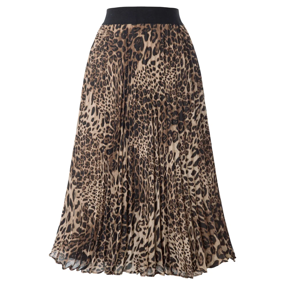 Kate Kasin модная женская плиссированная однотонная длинная эластичная юбка с высокой талией, винтажные Элегантные повседневные вечерние длинные юбки для девушек - Цвет: Chocolate Leopard