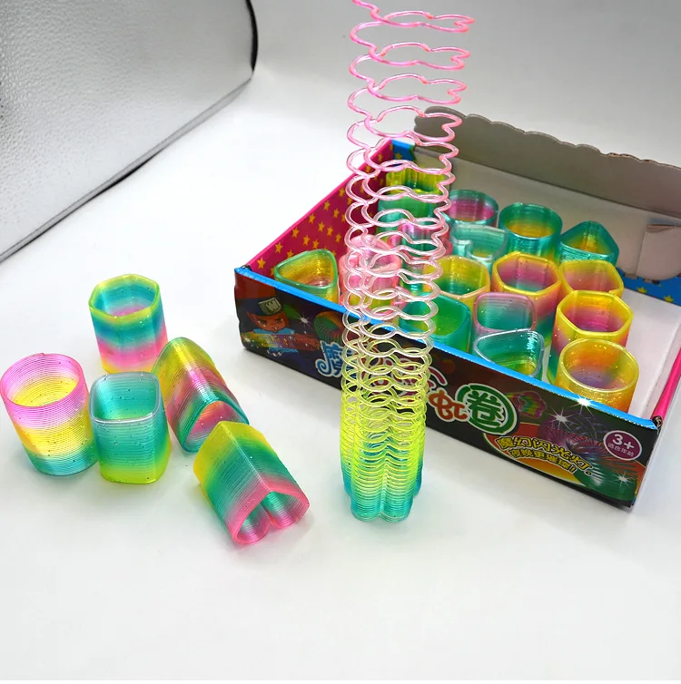Special Shape Rainbow Ring Children Rainbow Ring Plastic Coil Magic Circle Elasticity School Related Hot Selling Students Toy