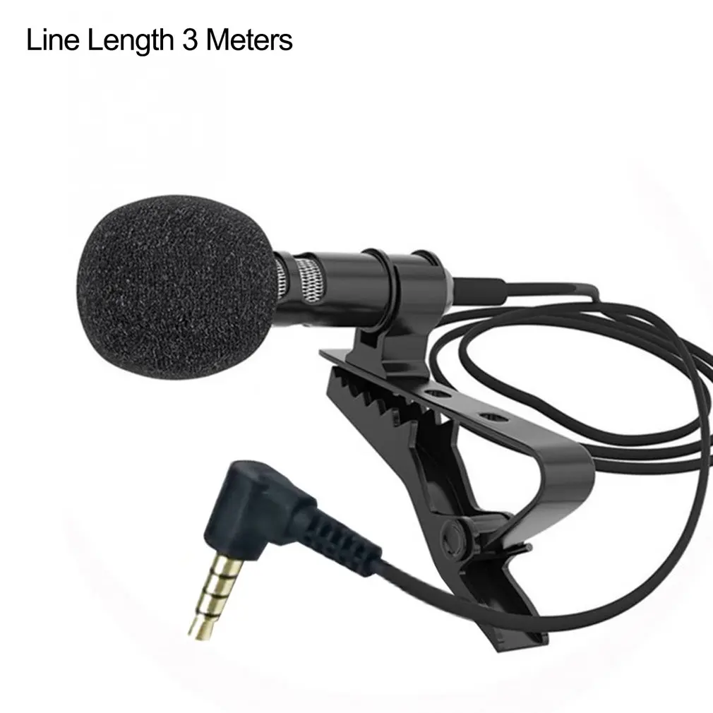 3.5mm Microphone Clip Tie Collar for Mobile Phone Speaking in Lecture 1.5m/3m Bracket Clip Vocal Audio Video Lapel Microphone podcast microphone Microphones