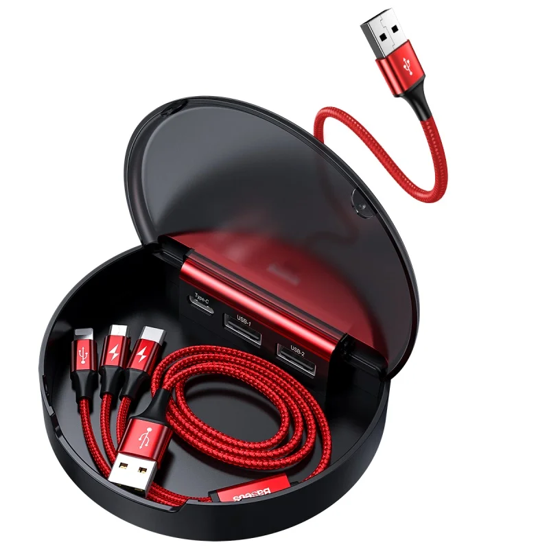 Baseus 3 в 1 USB кабель Micro type C провод для Iphone huawei samsung Зарядка 3A USB-C type-C автомобильное зарядное устройство кабель для передачи данных - Название цвета: Red