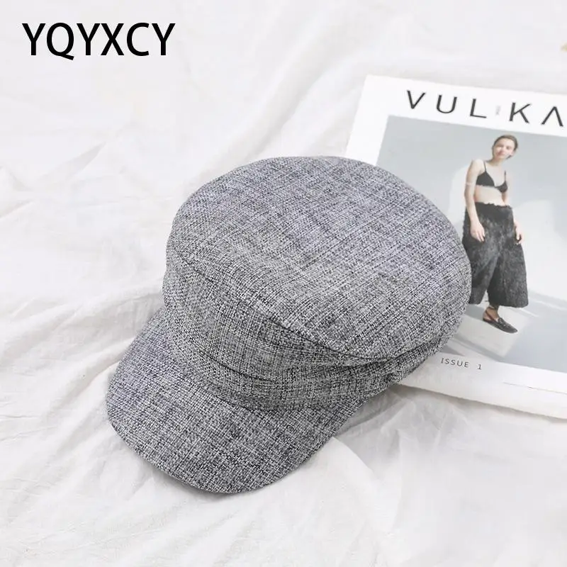 

Hat Women Flat Top Military Cap Autumn Winter Hats For Women Vintage Military Hat Cap Fashion Beret Gorros Cotton Black New