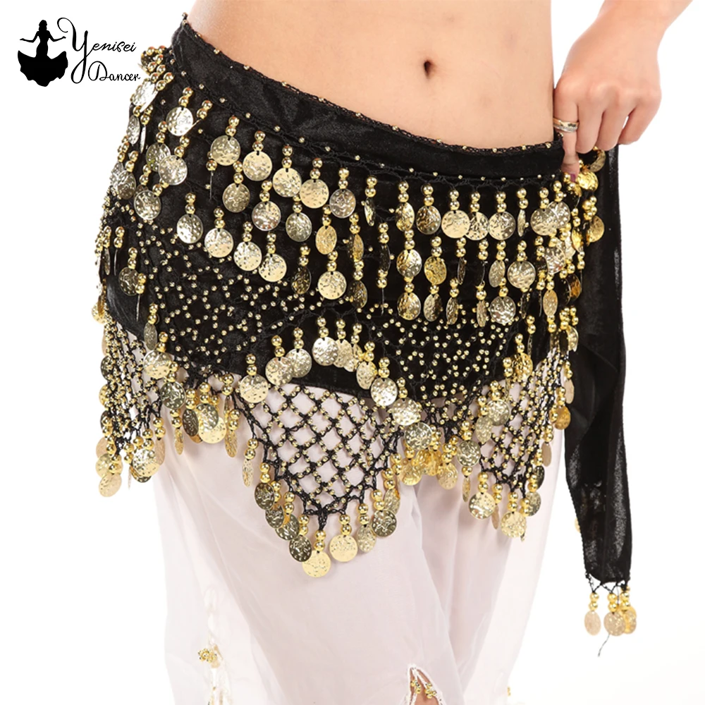 

7 Colors New High Quality Dance Accesorios Luxurious Hip Scarf Accessories Waist Chain Wrap Adult 128pcs Gold Coin Dance Belts